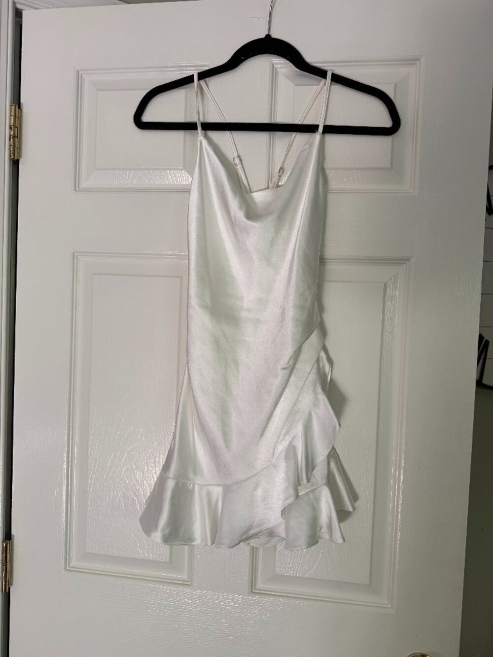 White Satin Ruffle Romper - Size XS